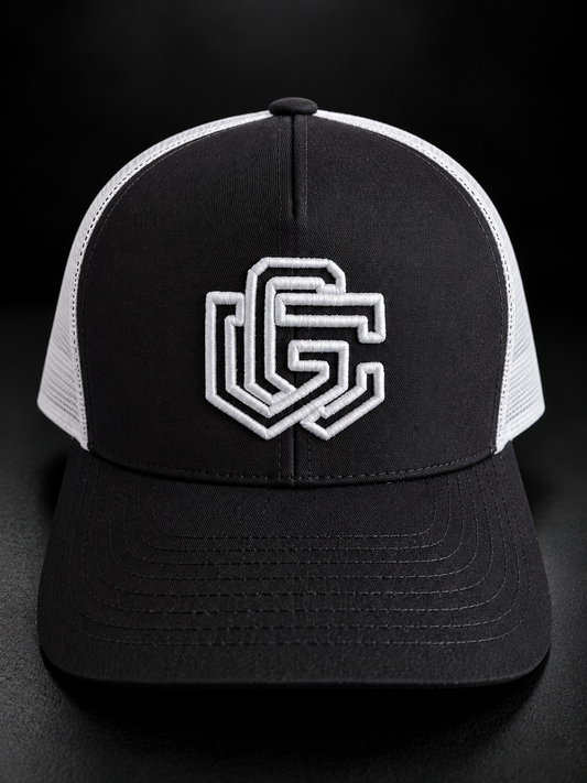 GC Trucker Cap — Black / White